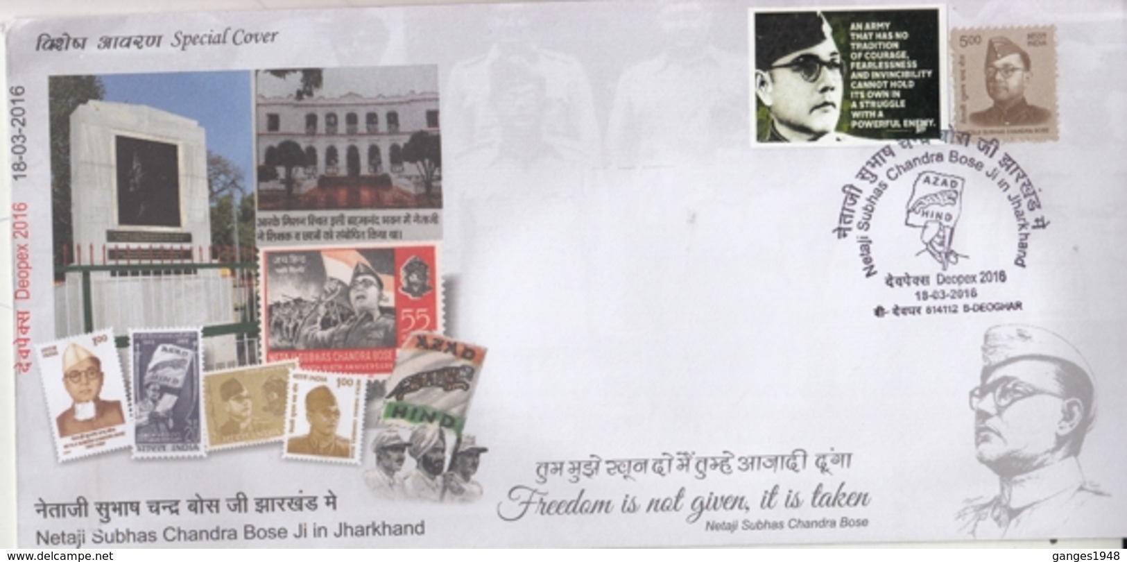 India 2016  INA Commander  Netaji Subhash Chandra Bose Tiger Flag Special Cover With Label  #15681  D  Inde Indien - Covers & Documents