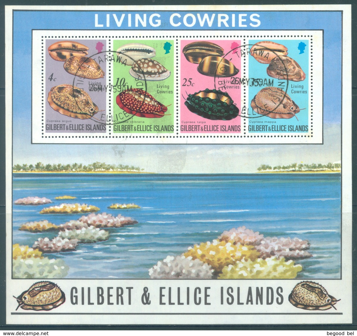 GILBERT ELLICE -  USED OBLIT. - 1976 - LIVING COWRIES SHELLS - Yv BLOC 2 -  Lot 18280 - Gilbert & Ellice Islands (...-1979)