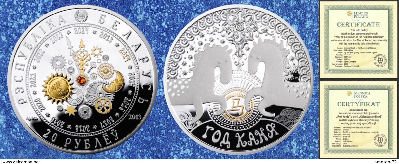 BELARUS - Gold Plated Silver With Swarovski Crystal 20 Rubles 2014 & COA - Edelweiss Coins - Belarus