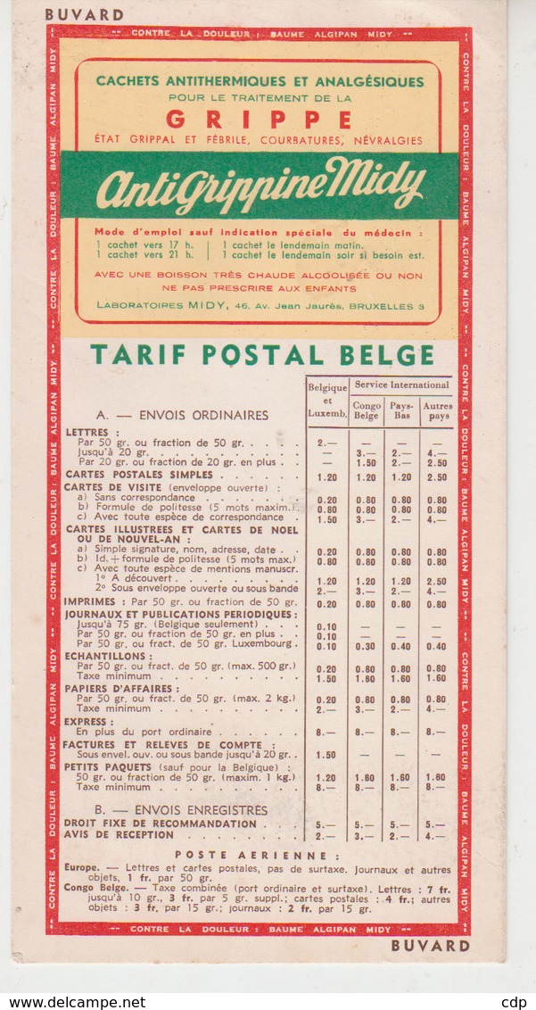 Beau Buvard Antigrippine - Tarif Postal   1950 - Autres & Non Classés