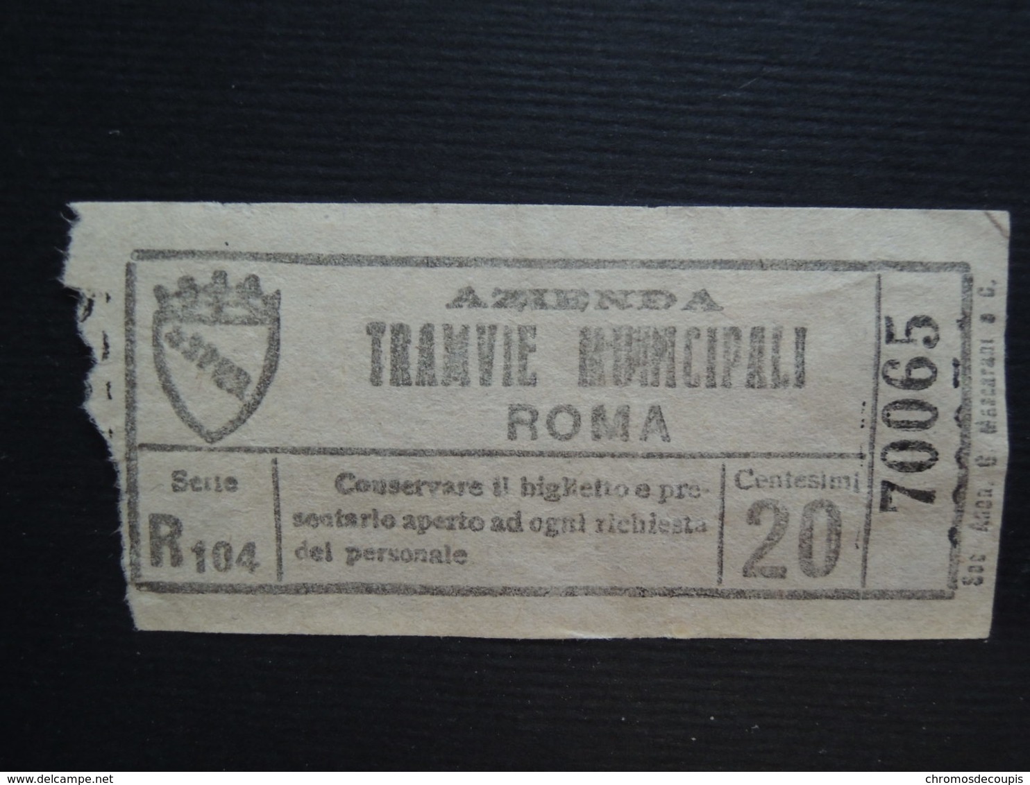 TICKET  TRAMWAY.  AZIENDA  TRAMVIE  MUNICIPALI   ROMA - Europe