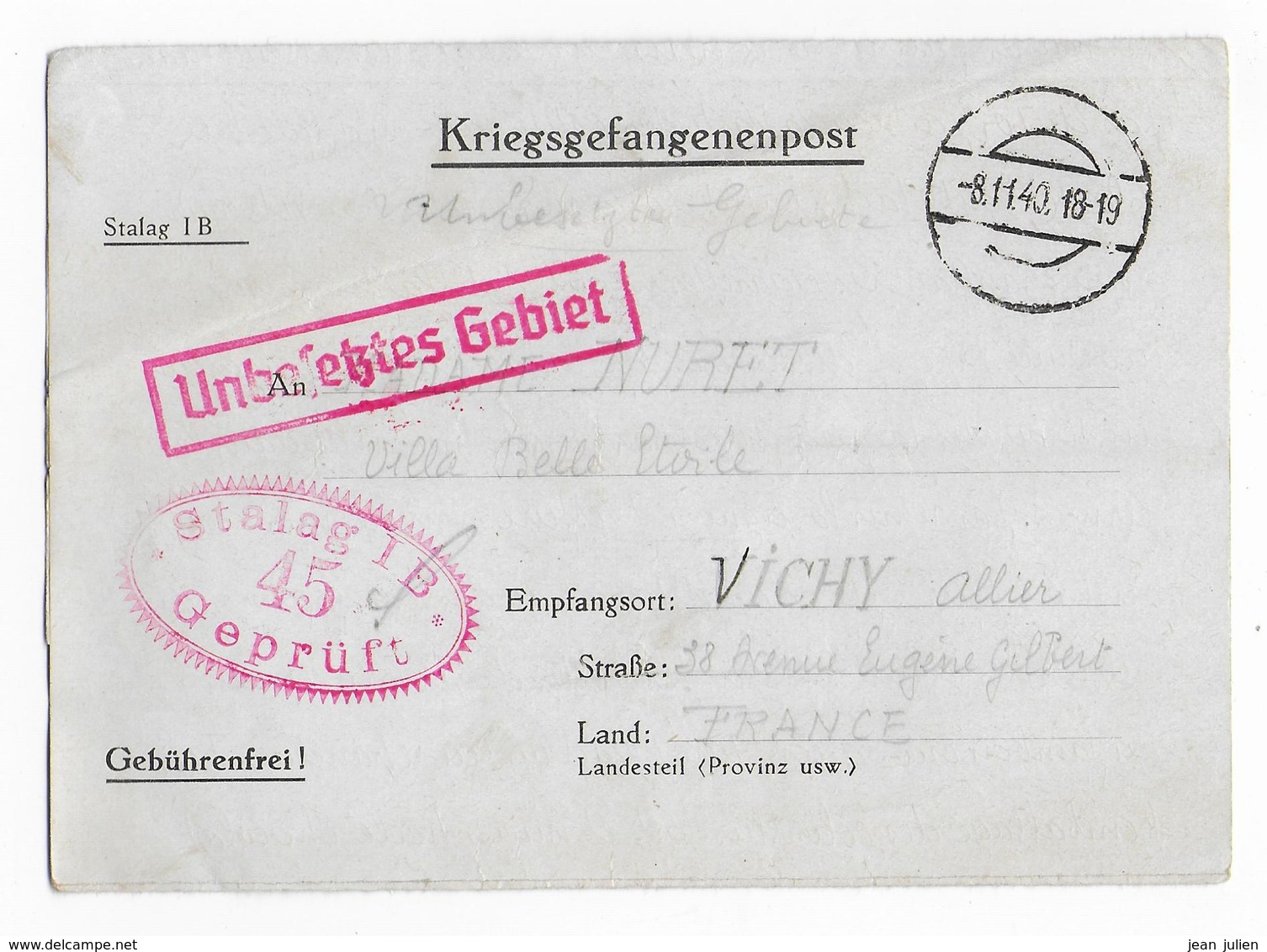 MILITARIA - 1940 - LETTRE  - PRISONNIER - STALAG 1B 45 GEPRUFT - Lettres & Documents