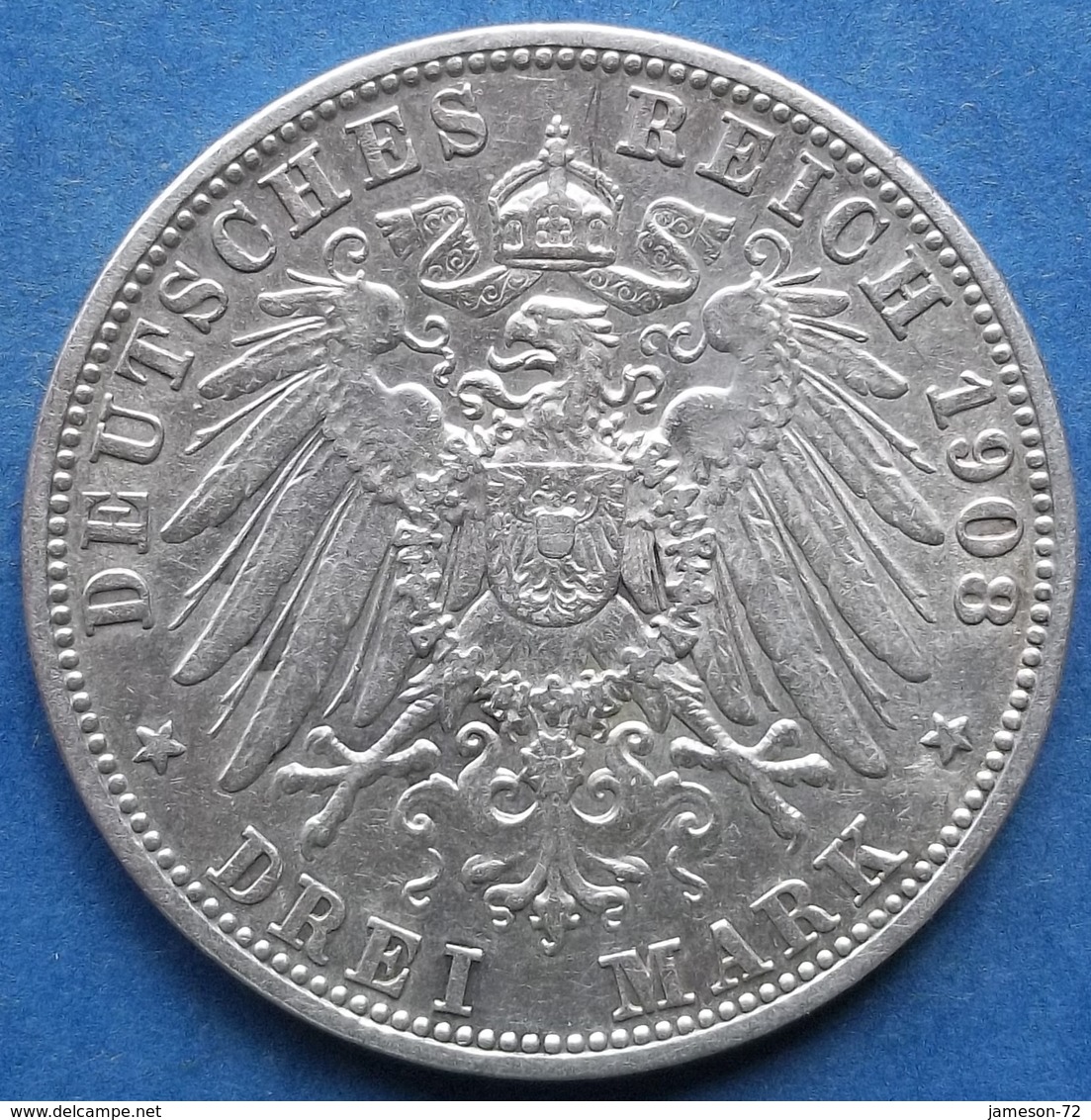 BAVARIA · GERMANY - Silver 3 Mark 1908 D KM# 996 Otto - Edelweiss Coins - 2, 3 & 5 Mark Argent