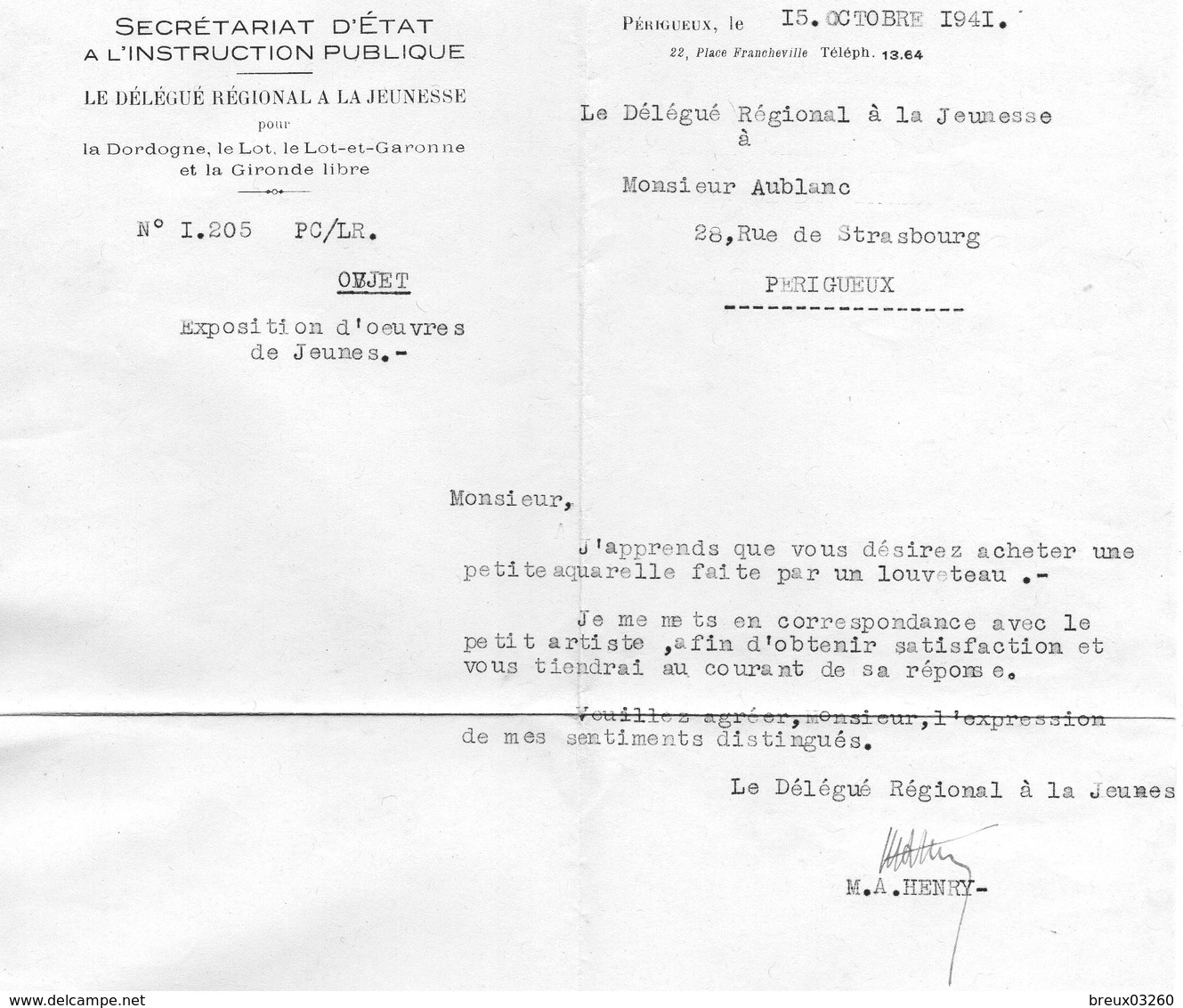 Document-  " Secrétariat D'Etat" Délégation à La Jeunesse- - Documents