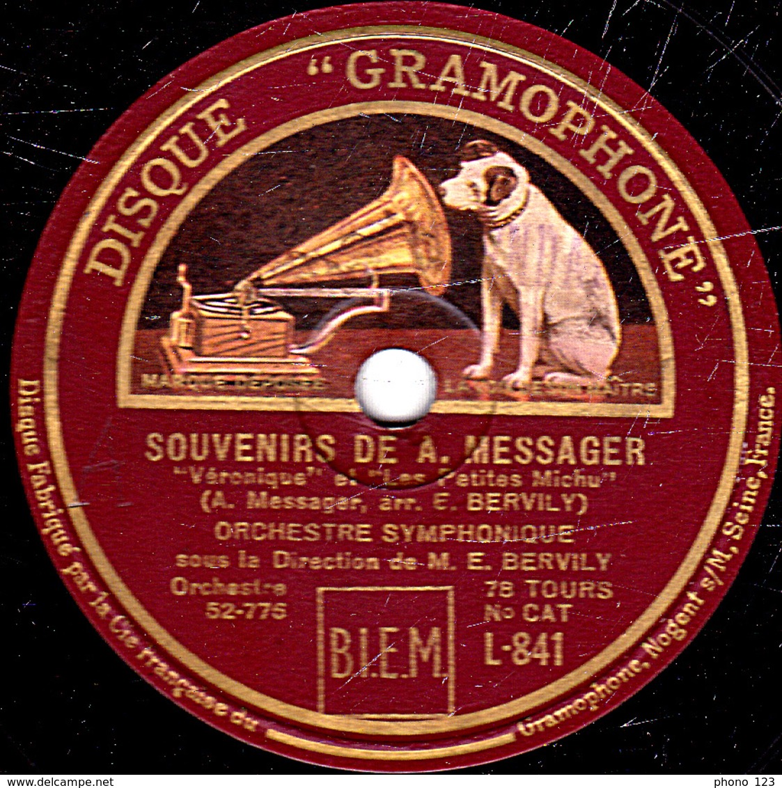 78 Trs  30 Cm état TB SOUVENIRS DE A.MESSAGER "Véronique" "Les Petites Michu" "La Fauvette Du Peuple" "Les Dragons De .. - 78 T - Disques Pour Gramophone