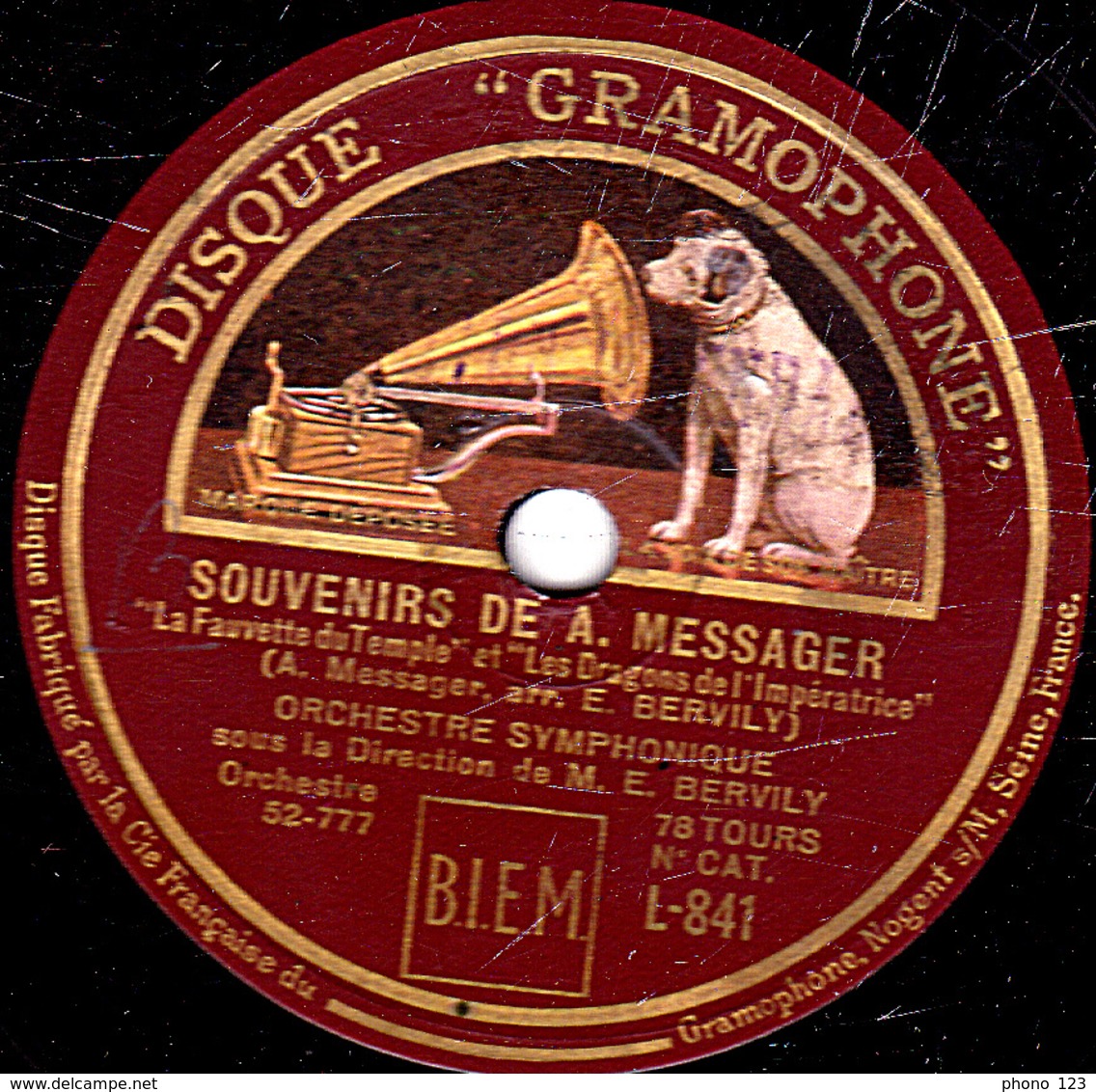 78 Trs  30 Cm état TB SOUVENIRS DE A.MESSAGER "Véronique" "Les Petites Michu" "La Fauvette Du Peuple" "Les Dragons De .. - 78 T - Disques Pour Gramophone