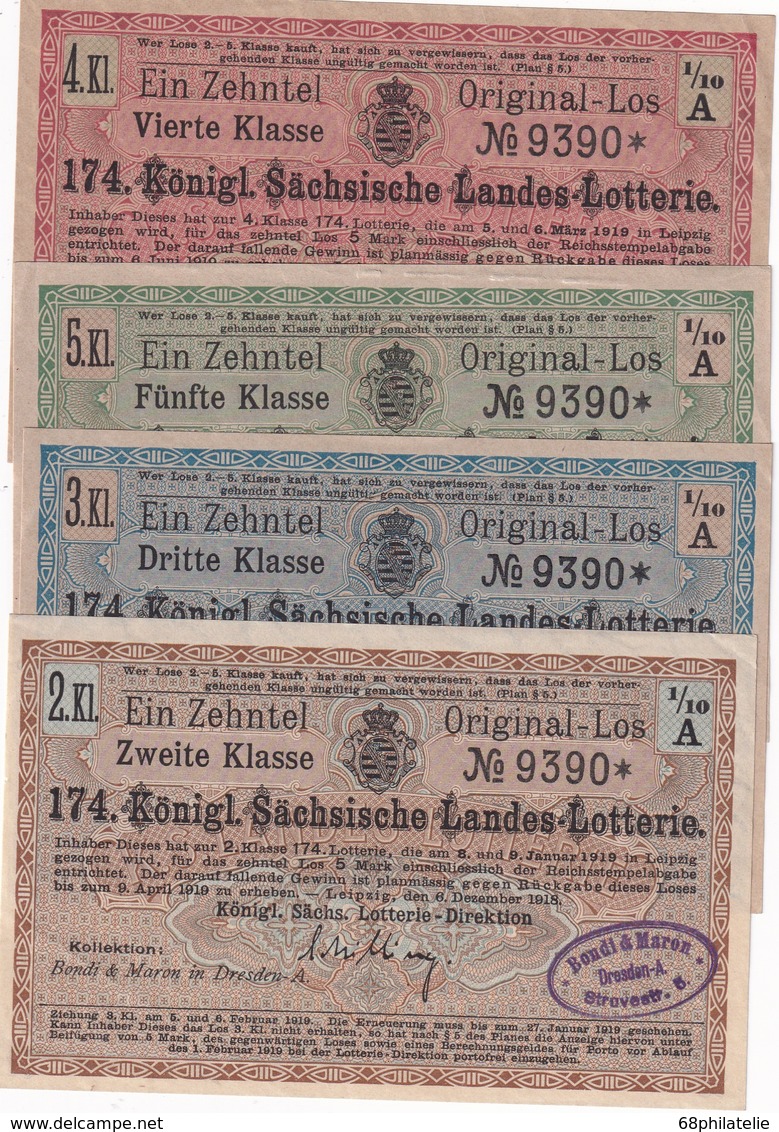 ALLEMAGNE 1919 LOT DE 4 BILLETS DE LOTERIE - Billets De Loterie