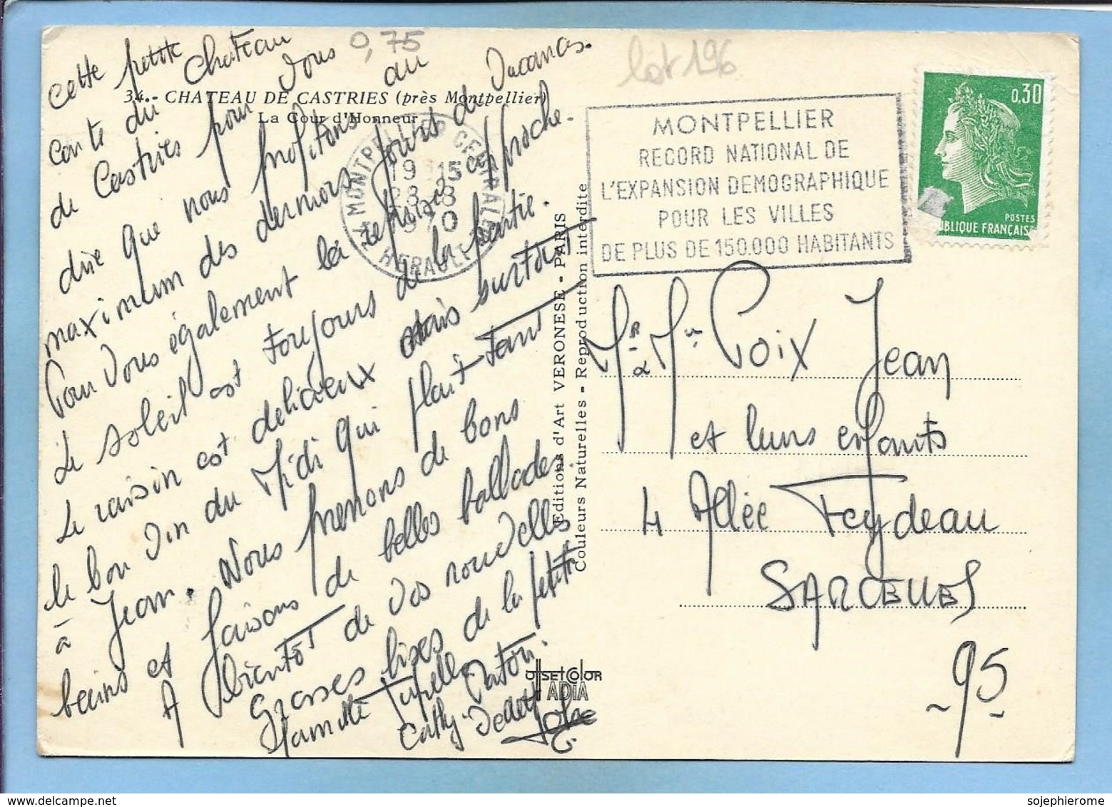 Château De Castries (34) La Cour D'Honneur 2 Scans 28-08-1970 Flamme De Montpellier Record Mondial D'expansion - Castries