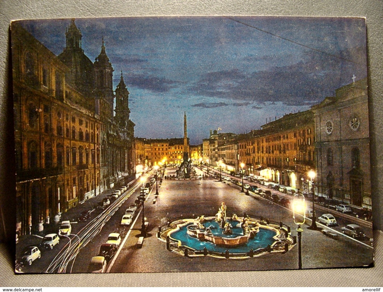 (FG.O13) ROMA Di Notte - PIAZZA NAVONA Auto Cars Voitures (viaggiata 1960) - Places & Squares