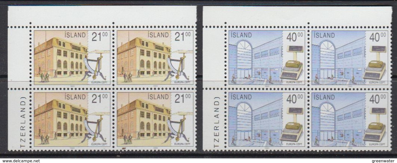 Europa Cept 1990 Iceland 2v  Bl Of 4 (corner) ** Mnh (41386C) - 1990