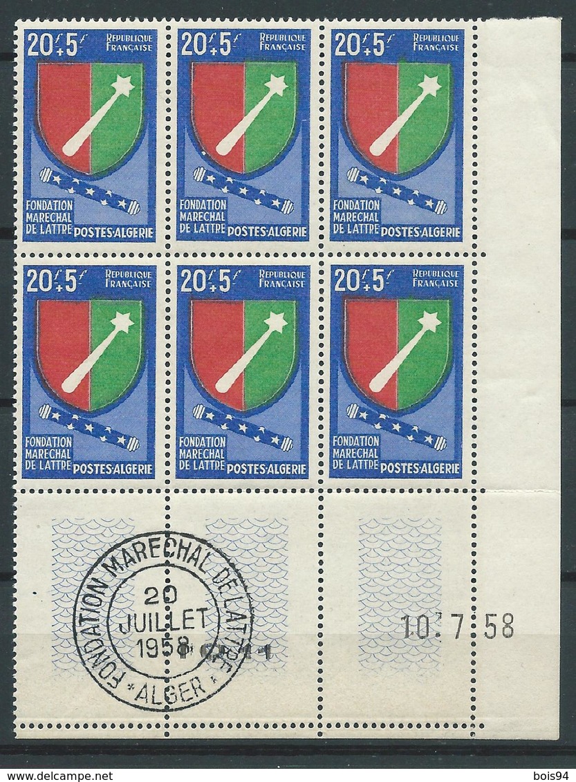 ALGERIE 1958 . N° 352 En Bloc De 6 . "Coin Daté "  . Neuf ** (MNH) Et Avec Oblitération Commémorative. - Unused Stamps