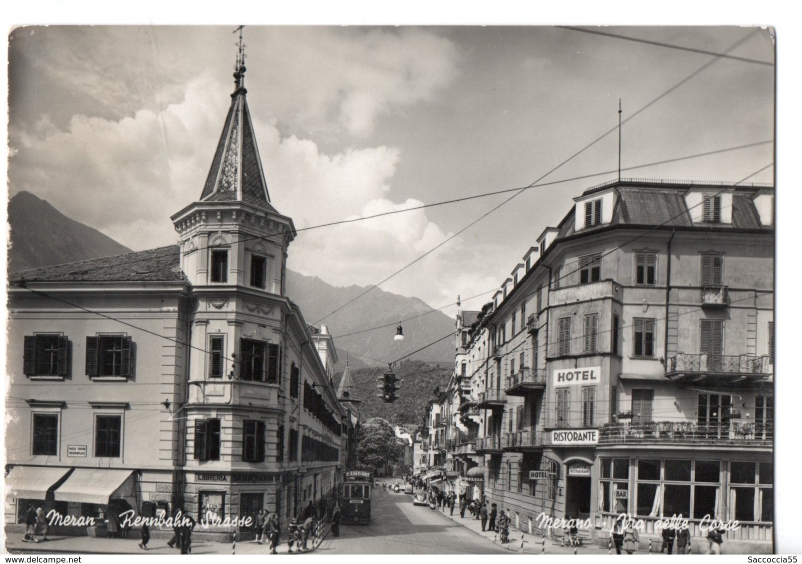 MERANO VIA DELLE CORSE ANIMATA TRAM PEDONI VIAGG ANNI 50 - Merano