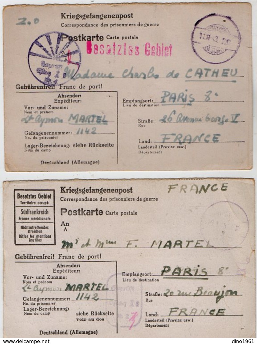 VP13.475 - MILITARIA - 2 Courriers Du Lieutenant Aymon MARTEL Prisonnier De Guerre En Allemagne - Documents