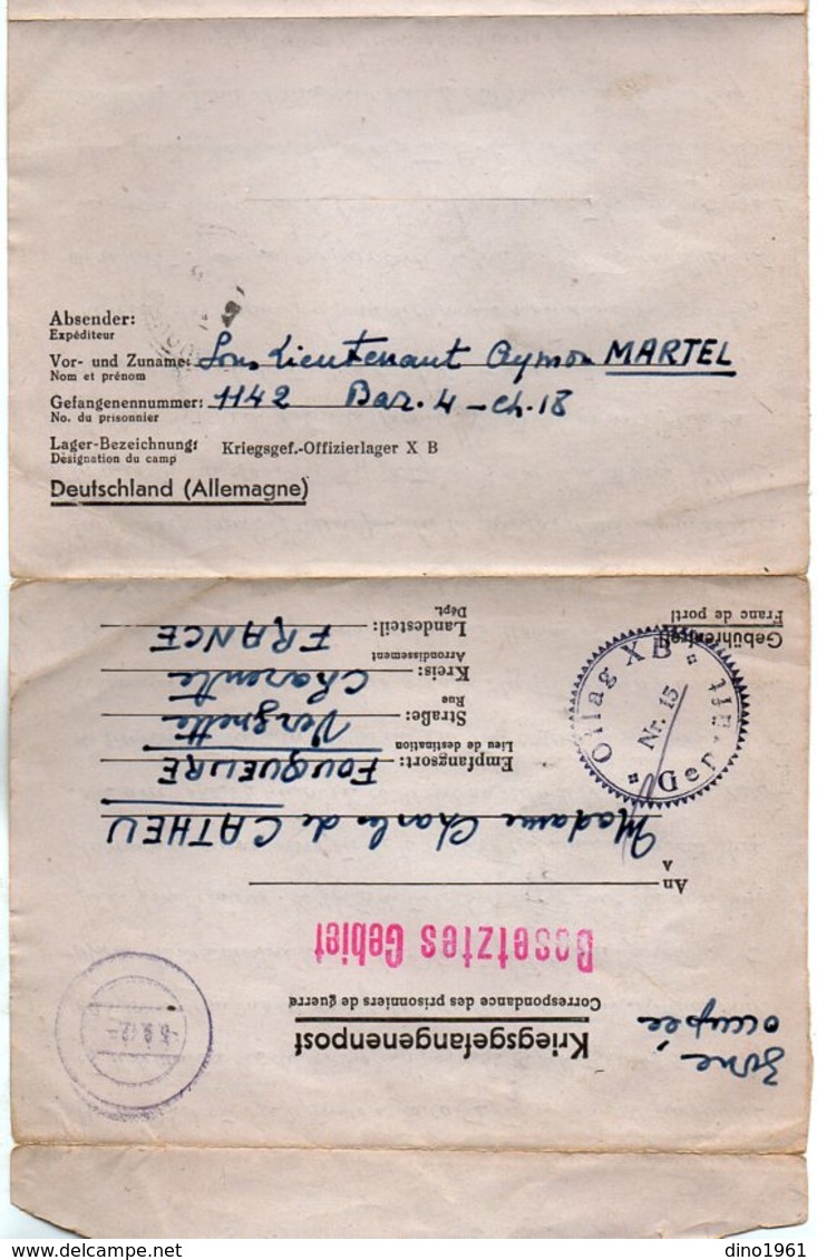 VP13.476 - MILITARIA - 2 Lettres Du Lieutenant Aymon MARTEL Prisonnier De Guerre En Allemagne - Documentos