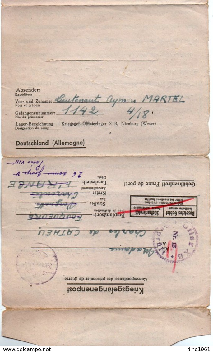 VP13.477 - MILITARIA - 2 Lettres Du Lieutenant Aymon MARTEL Prisonnier De Guerre En Allemagne - Documentos