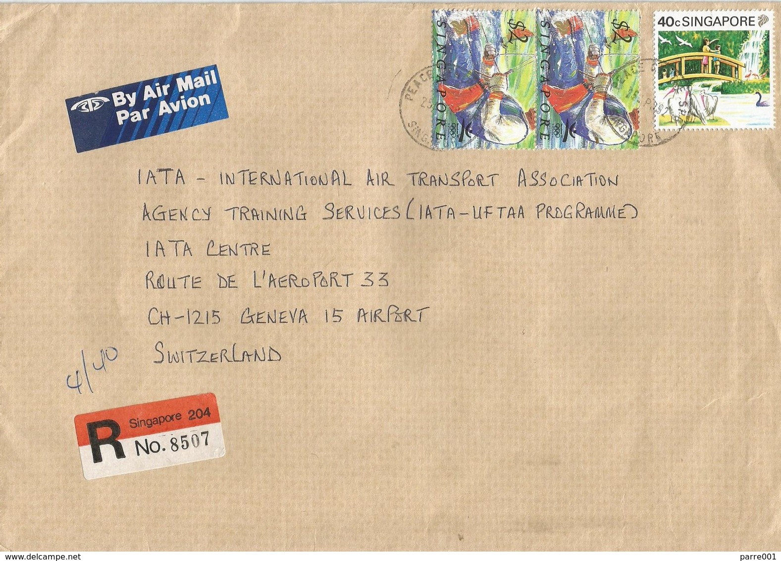 Singapore 1992 Peace Centre SPO Sailing Olympic Games Barcelona Pelican Swan Registered IATA Cover - Singapore (1959-...)