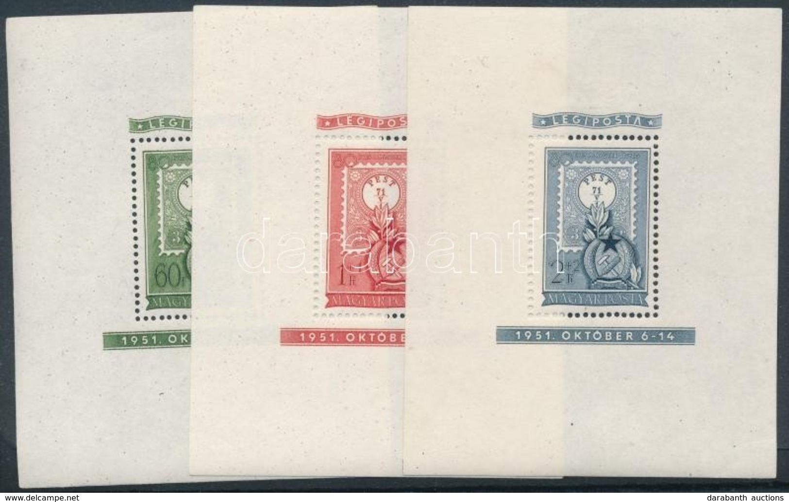 ** * 1951 80 éves A Magyar Bélyeg Blokksor (**42.000) / Mi Block 20-22 (2Ft Falcnyom és Ránc / Hinge Remainder And Creas - Otros & Sin Clasificación