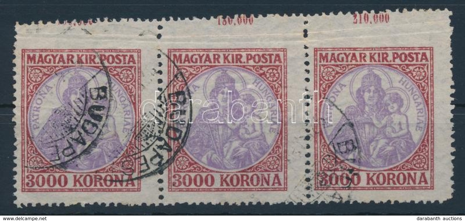 O 1921 Koronás Madonna 3000K Látványosan Elfogazott Hármascsík - Altri & Non Classificati