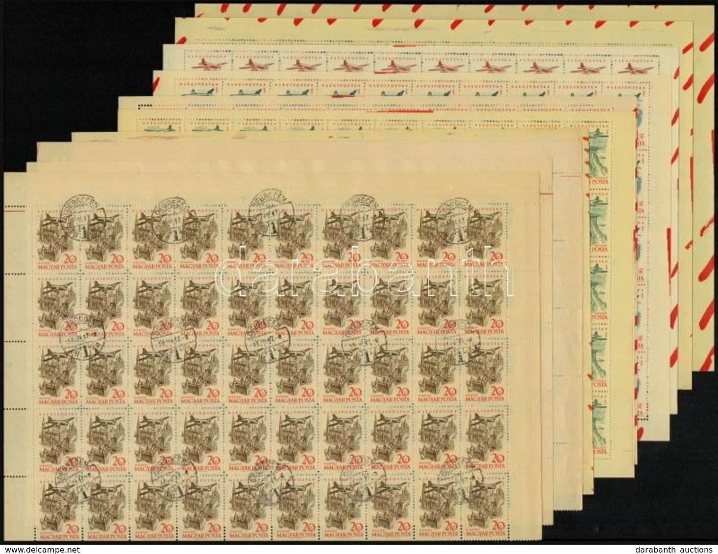 O 1958 Repülő 50 Sor A 20f - 3 Ft 50-es Teljes ívekben, Az 5 Ft - 20 Ft Fél ívekben, A 20 Ft ív 48. Bélyege Lemezhibás ( - Autres & Non Classés