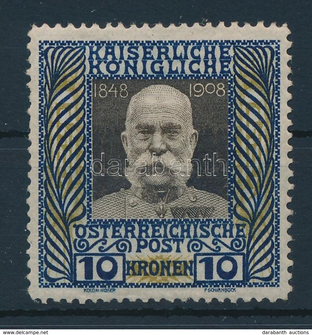 * Ausztria 1908 Jubileumi 10 K Mi 156 (* Mi EUR 280,-) (foghiány / Missing Perf) - Autres & Non Classés