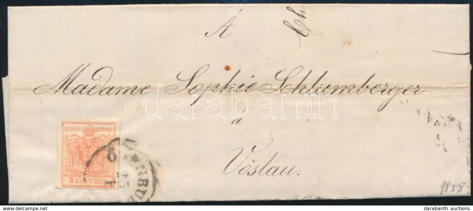 1858 3kr MP III Levélen ,,OEDENBUR(G)' - ,,VÖSLAU' - Altri & Non Classificati