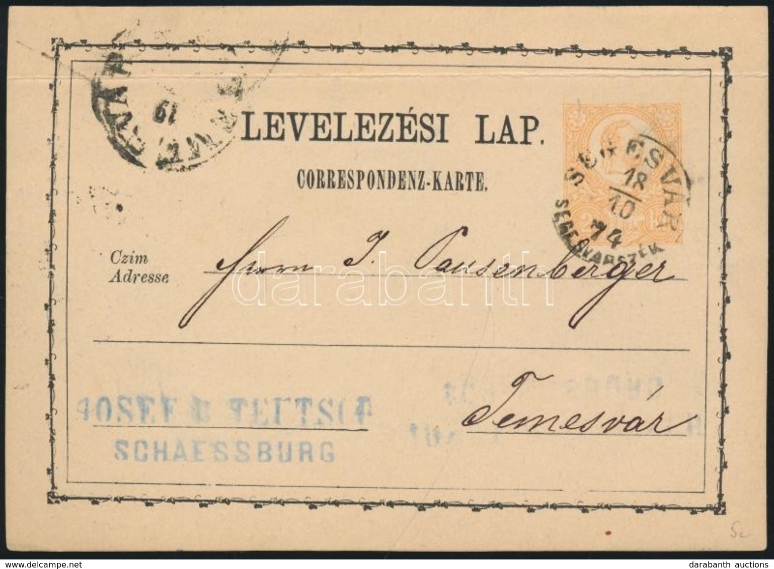 1874 2kr Díjjegyes Levelezőlap - PS-card 'SEGESVÁR / SEGESVÁRSZÉK' - '(TEMES)VÁR' - Altri & Non Classificati