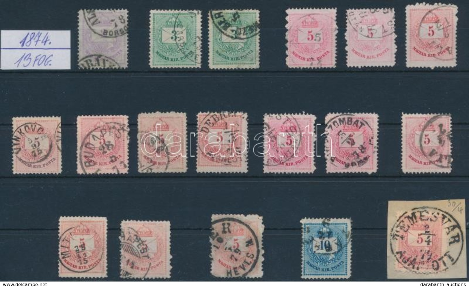 O 1874 2kr, 2 X 3kr, 14 X 5kr, 10kr Lemezhibák, Javítások, érdekes Nyomási és Fogazási Eltérések, Bélyegzések - Autres & Non Classés