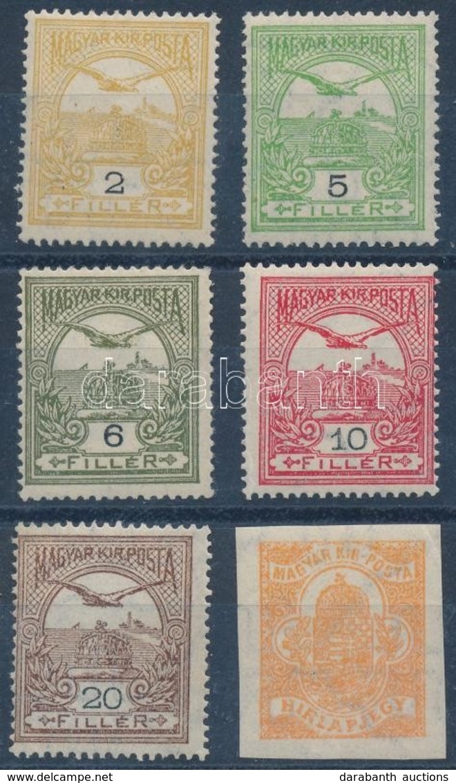 ** 1913 Turul 2f, 5f, 6f, 10f, 20f + Hírlapbélyeg B Fekvő Vízjellel (7.700) - Altri & Non Classificati