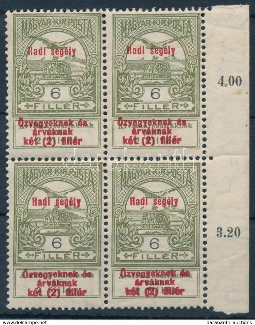 ** 1914 Hadisegély 6f ívszéli Négyestömb, Benne II. Típusú Bélyeg - Altri & Non Classificati