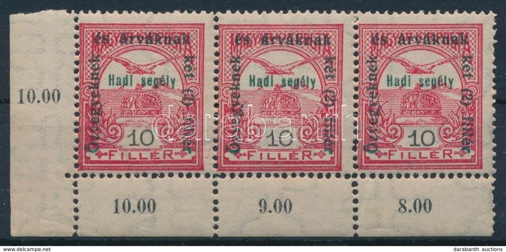 ** 1915 Hadisegély ívsarki Hármascsík, A Középső Bélyeg II. Típusú - Altri & Non Classificati