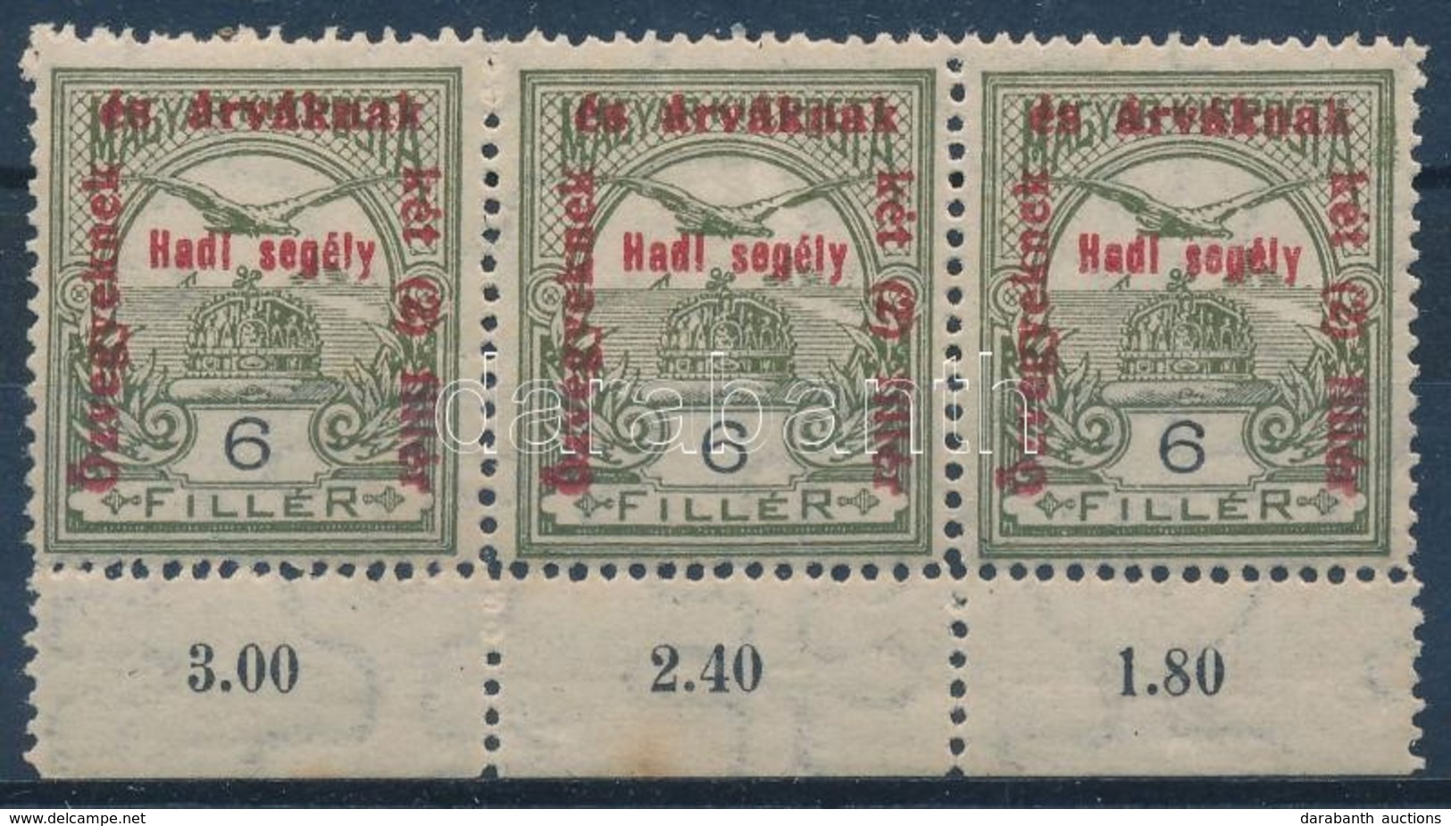 ** 1915 Hadisegély 6f ívszéli Hármascsík, A 2 Szélső Bélyeg II. Típusú - Autres & Non Classés