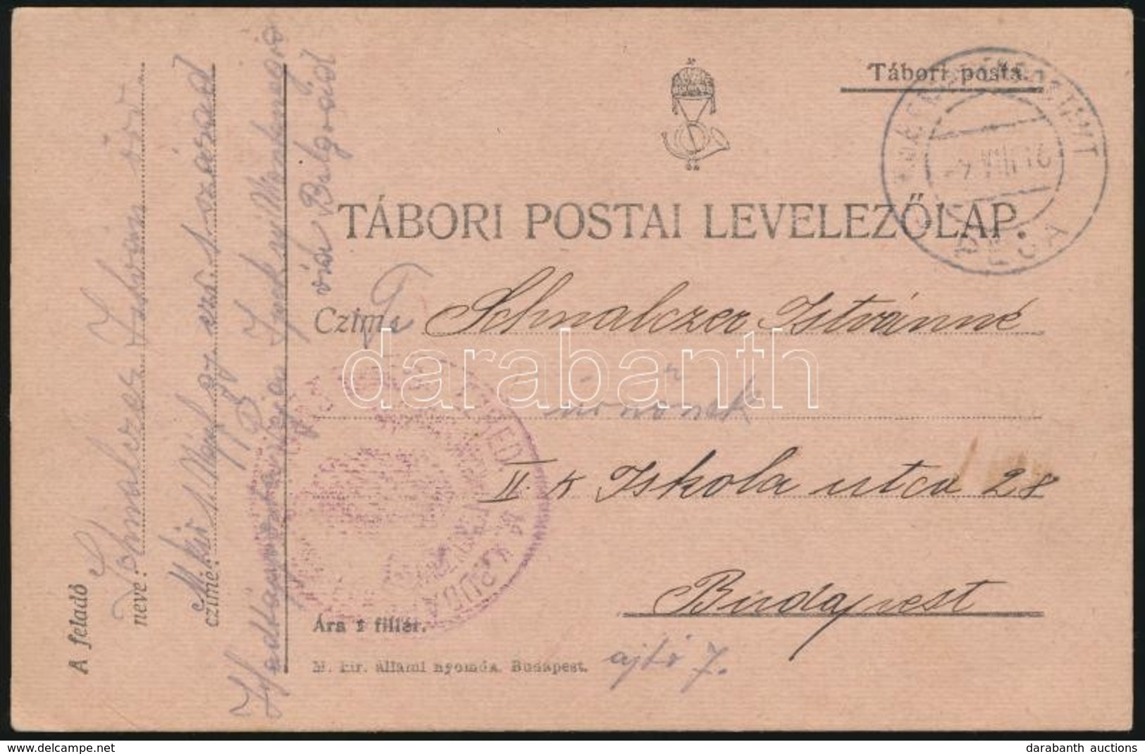 1916 Tábori Posta Levelezőlap / Field Postcard M. Kir. 1. Népfelkelő Gyalog Ezred 1. Század + 'EP PEJA' - Altri & Non Classificati