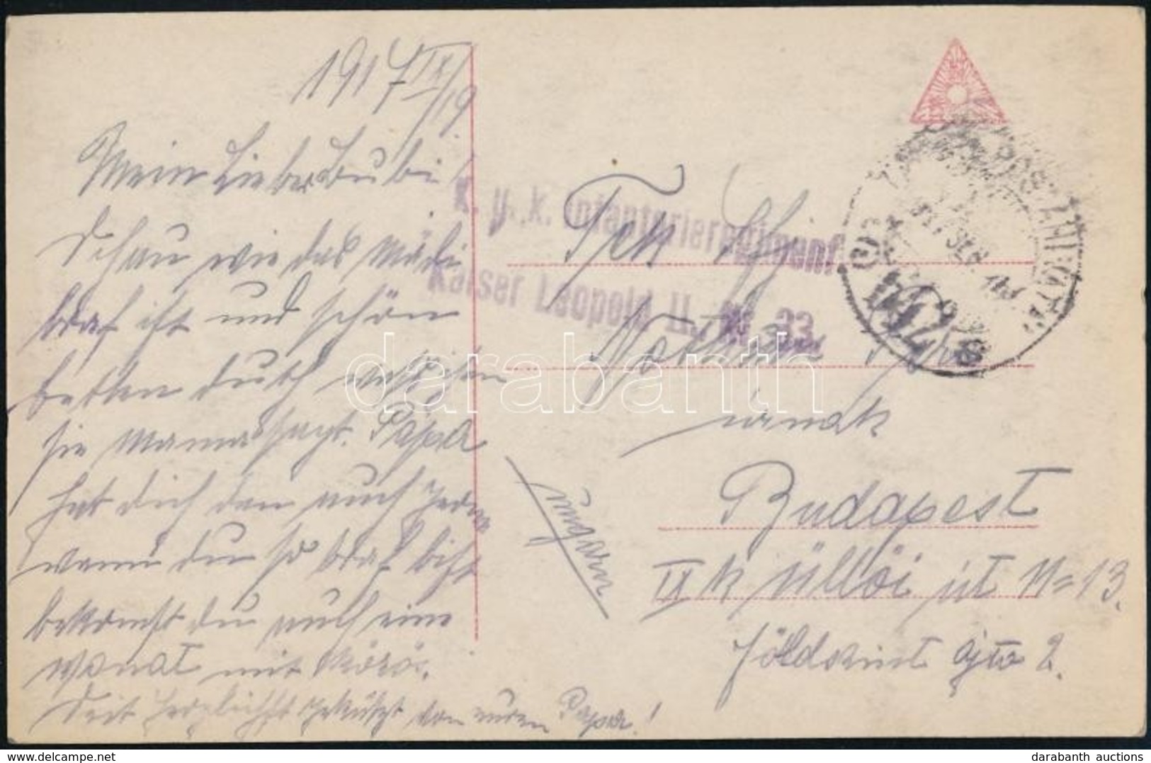 1917 Tábori Posta Képeslap 'K.u.k. Infanterieregiment Kaiser Leopold II. Nr.33.' + 'TP 642' - Autres & Non Classés