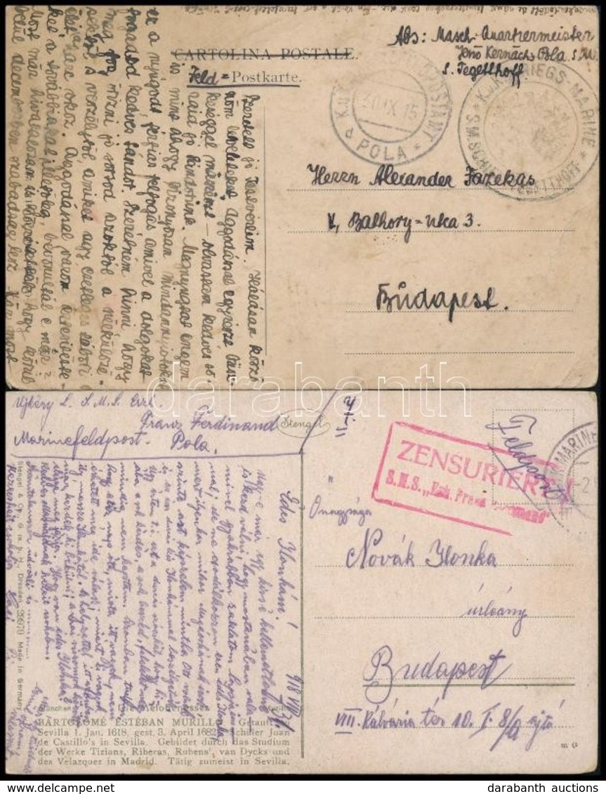 1915-1918 2 Db Tábori Képeslap 'Erz. Franz Jozef' és 'TEGETTHOFF' Bélyegzéssel - Autres & Non Classés