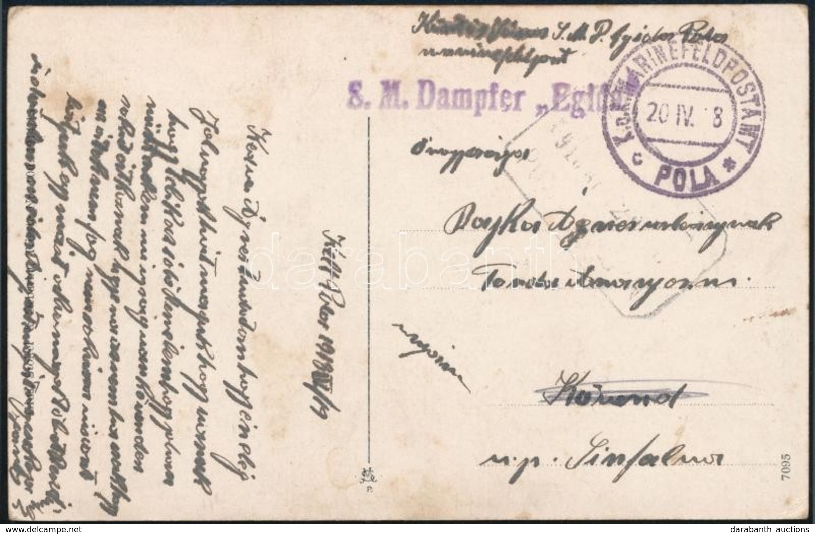 1918 Tábori Posta Képeslap 'S.M. Dampfer Egida' - Altri & Non Classificati