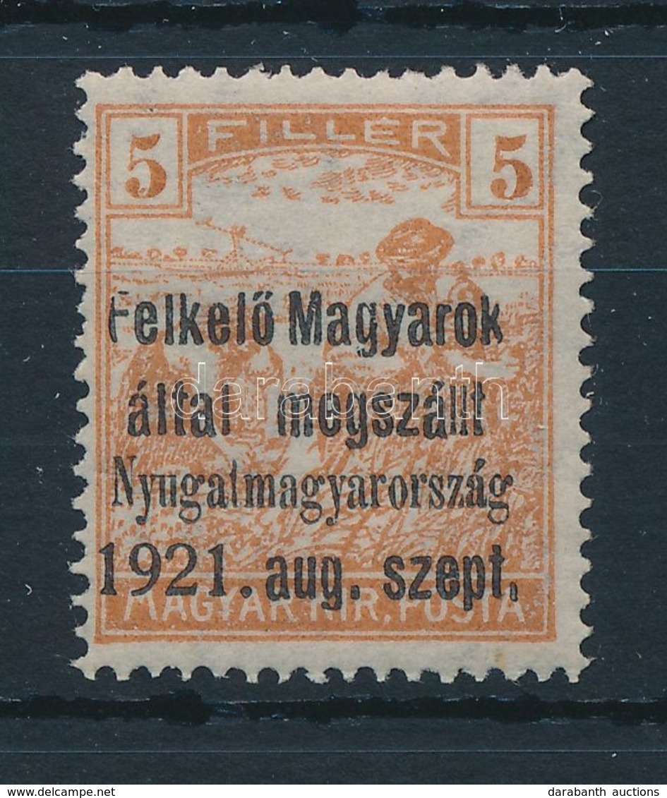 ** Nyugat-Magyarország I. 1921 Arató 5f Próbanyomat, Bodor Vizsgálójellel - Autres & Non Classés