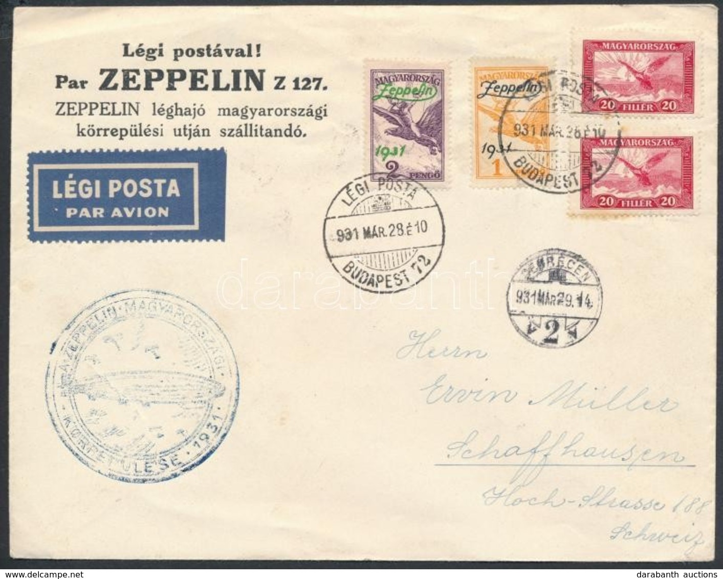 1931 Zeppelin Magyarországi Körrepülés Légiposta Díjjegyes  Zeppelin Teljes Sorral Németországba / Zeppelin Hungary  Rou - Autres & Non Classés