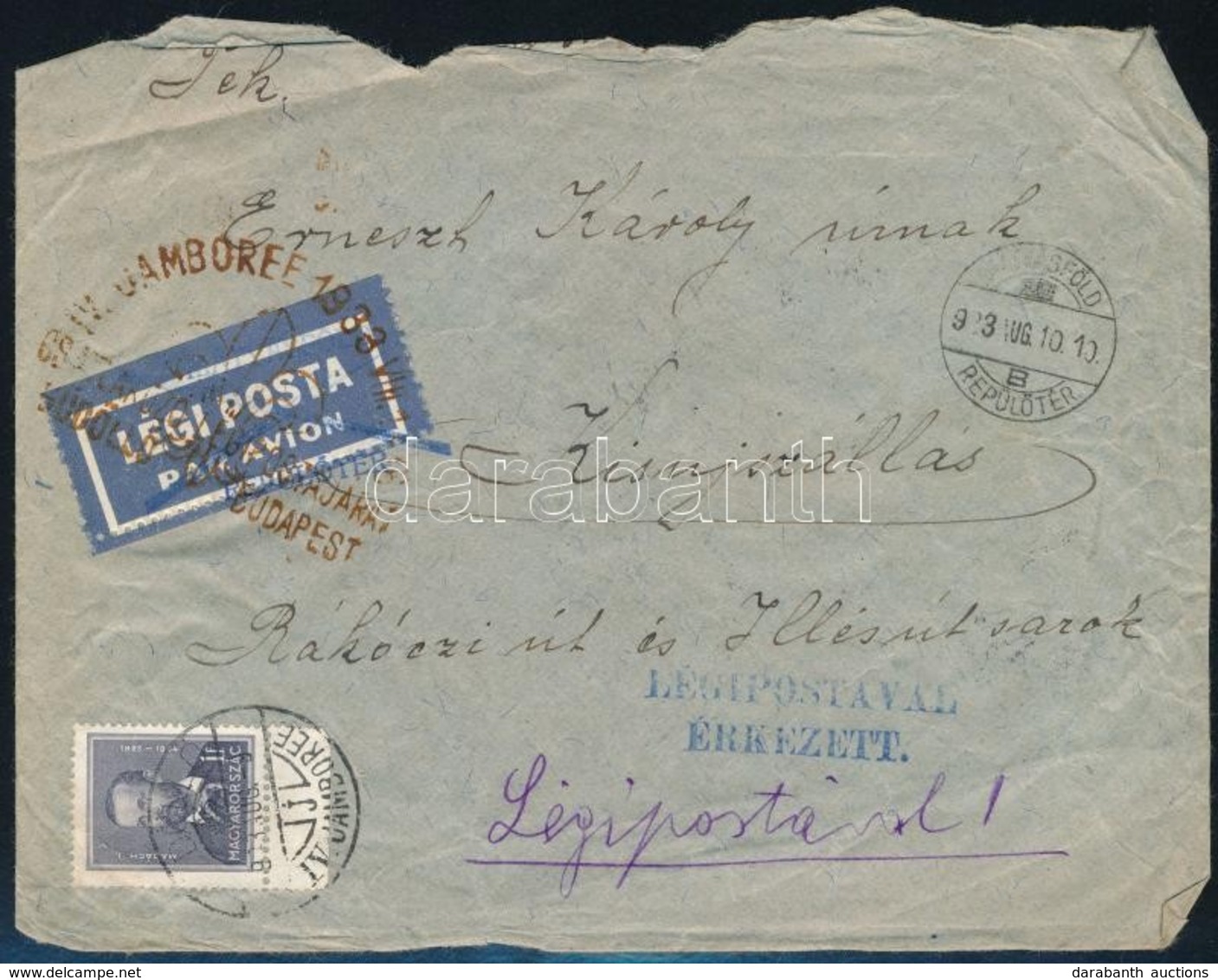 1933 Cserkész Levél Jamboree Alkalmi Bélyegzéssel és Légipostával / Scout Cover With Jamboree Special Cancellation And A - Altri & Non Classificati