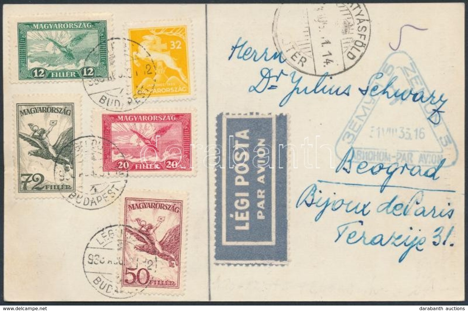 1933 Légi Képeslap Belgrádba / Airmail Postcard To Beograd - Autres & Non Classés