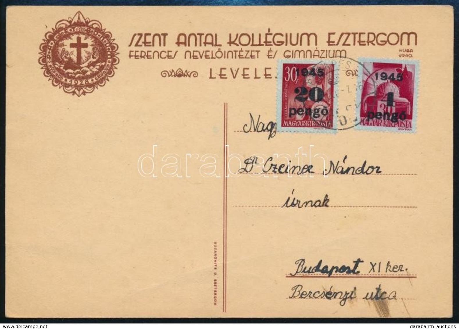 1945 (4. Díjszabás) Helyi Levelezőlap Kisegítő 4P/30f + 20P/30f Bérmentesítéssel - Autres & Non Classés