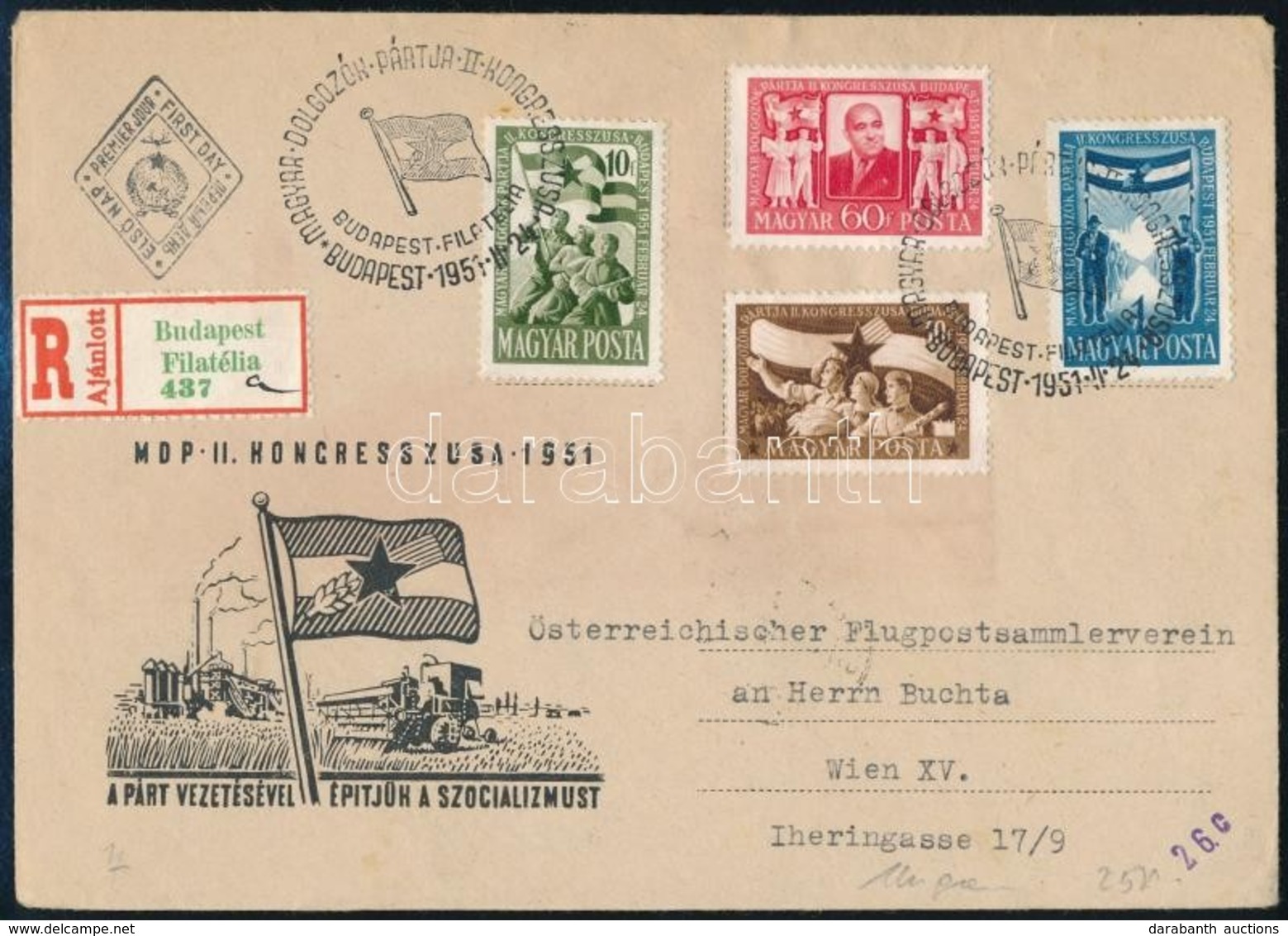 1951 MDP Kongresszus (I.) Sor Ajánlott FDC-n - Otros & Sin Clasificación