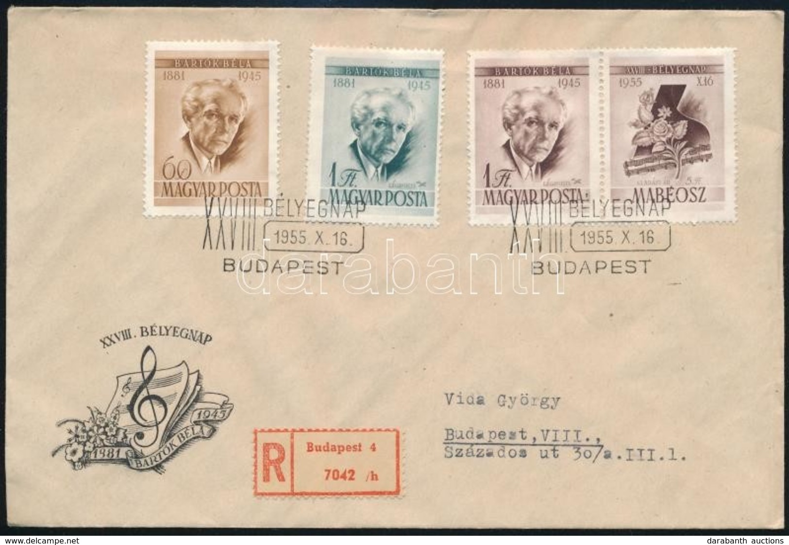 1955 Bartók Ajánlott FDC Jobb Szelvényes Bélyeggel - Autres & Non Classés