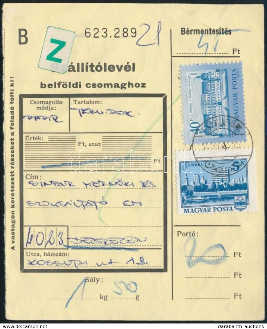 1975 Erősen Elfogazott Szolnok Bélyeg 1991-ben Felhasználva Csomagszállítón - Altri & Non Classificati