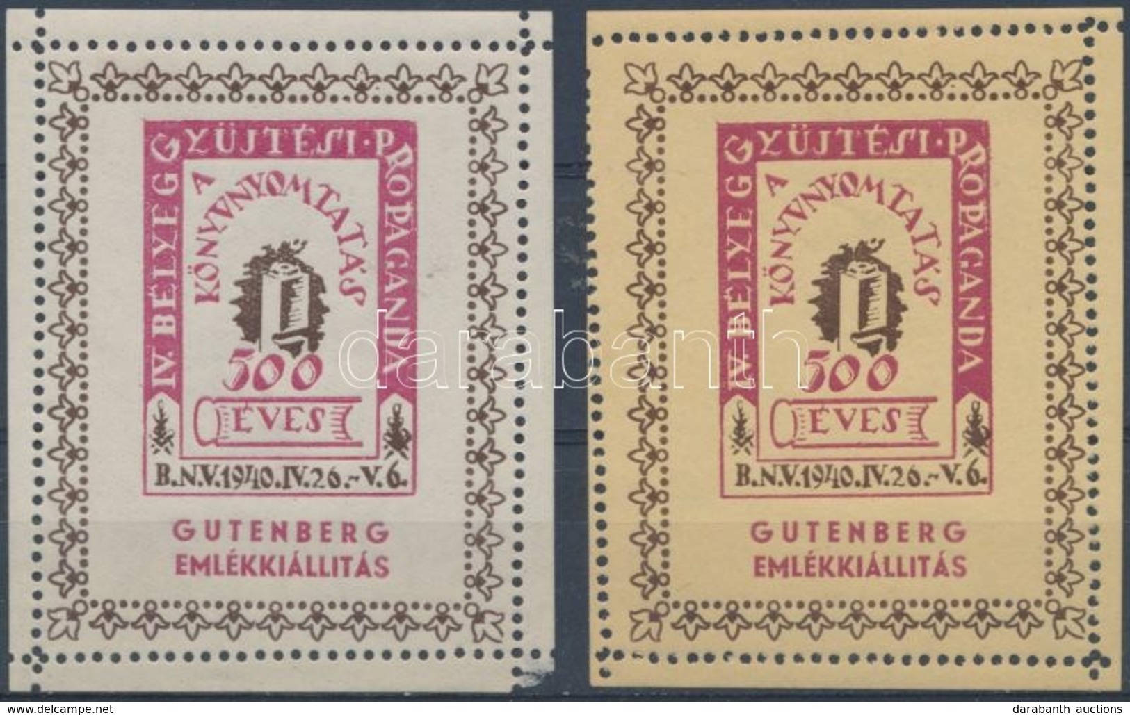 ** 1940/8aa + 8ba Gutenberg Emlékblokk Fogazási Hibával (20.000) - Autres & Non Classés