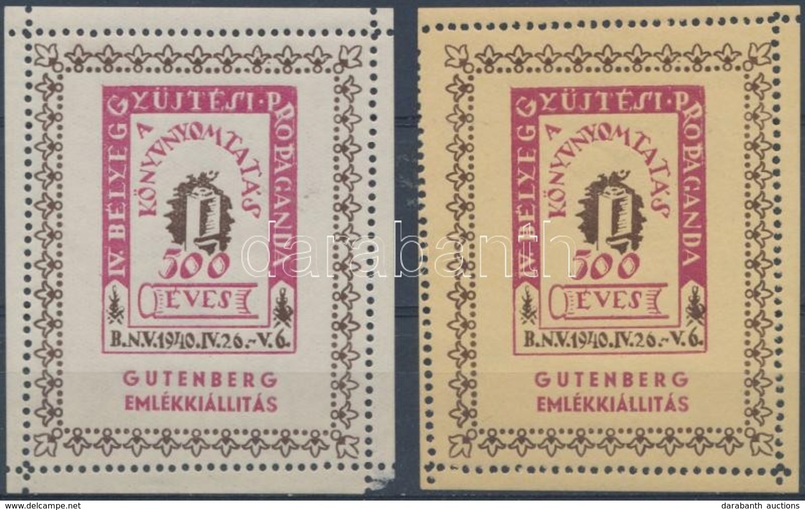 ** 1940/8aa + 8ba Gutenberg Emlékblokk Fogazási Hibával (20.000) - Altri & Non Classificati