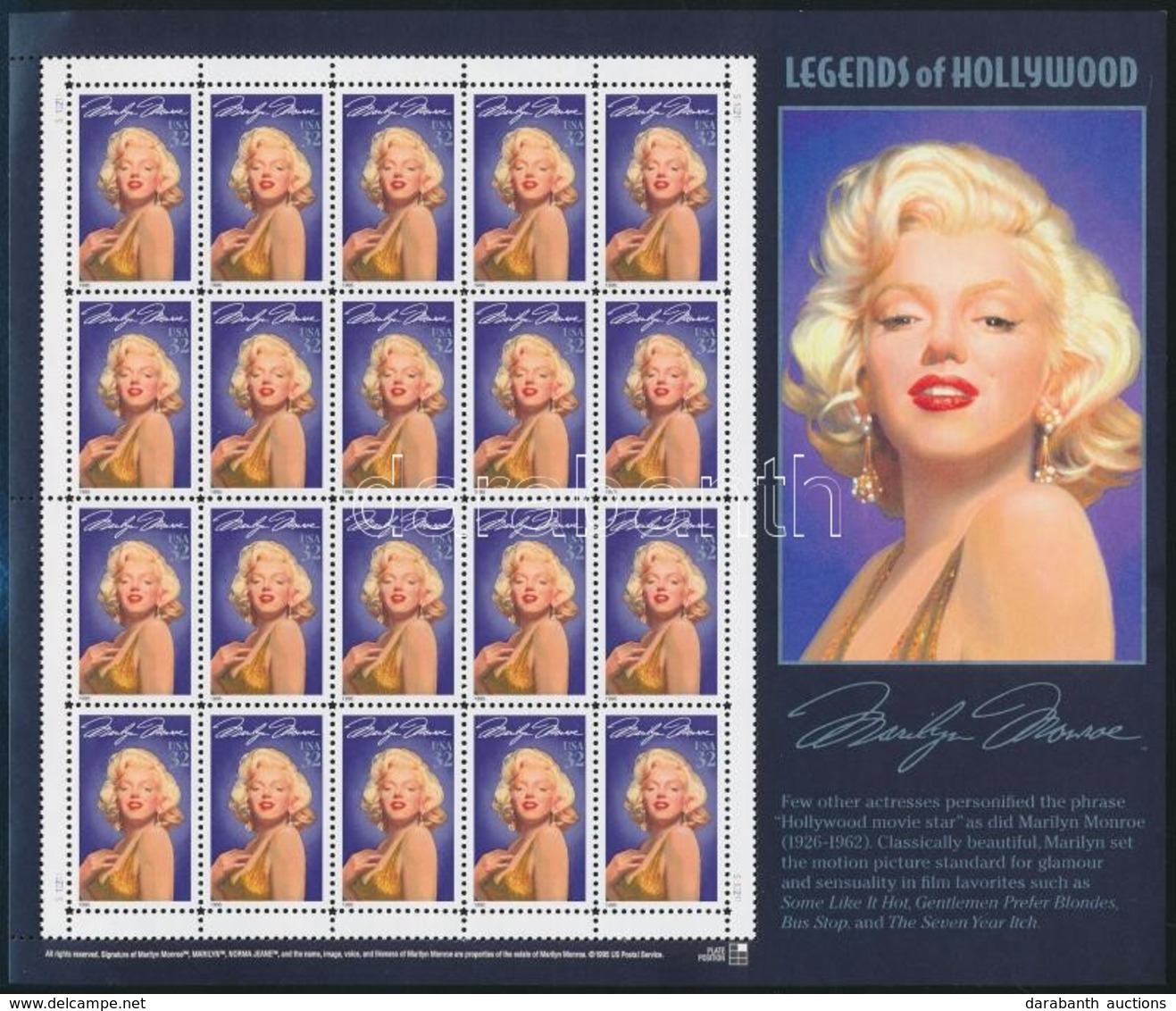 ** 1995 Marilyn Monroe Kisív,
Marilyn Monroe Mini Sheet
Mi 2570 - Autres & Non Classés