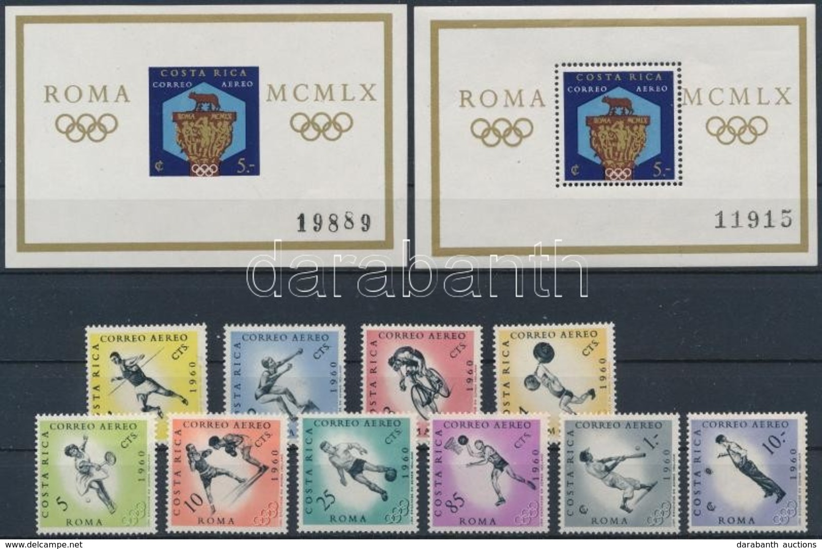 ** 1960 Olimpia Sor Mi 570-579 + Blokkpár Mi 4 A-B (10Col Rozsda / Stain) - Altri & Non Classificati