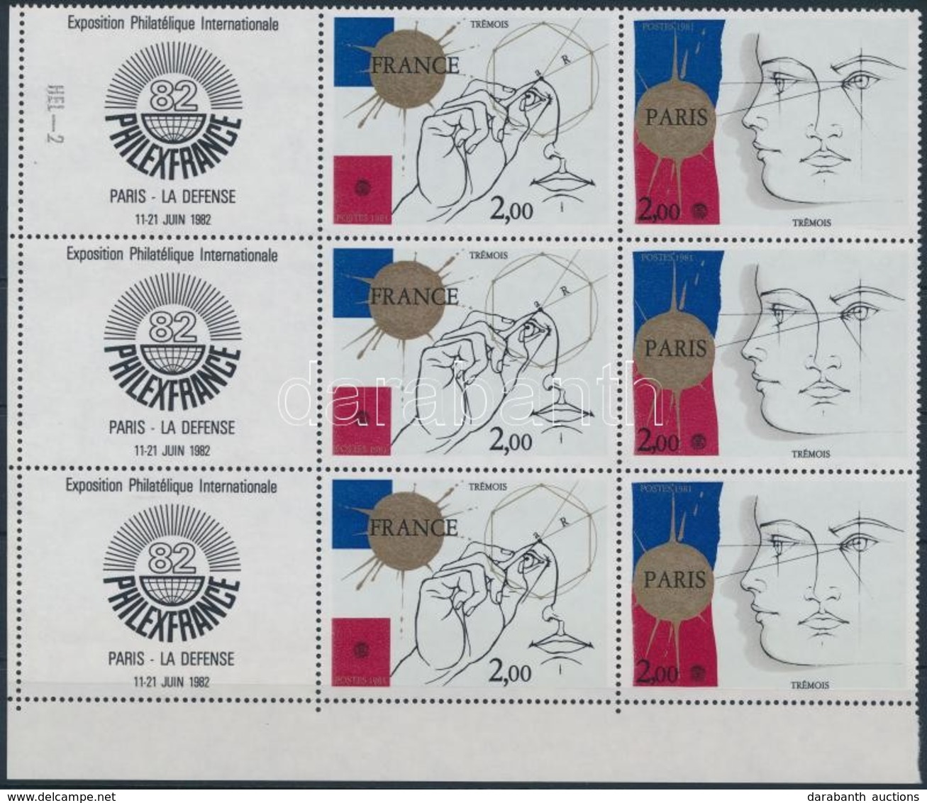 ** 1982 Nemzetközi Bélyegkiállítás PHILEXFRANCE '82, Párizs. 3 Db Hármascsík,
International Stamp Exhibition PHILEXFRANC - Autres & Non Classés