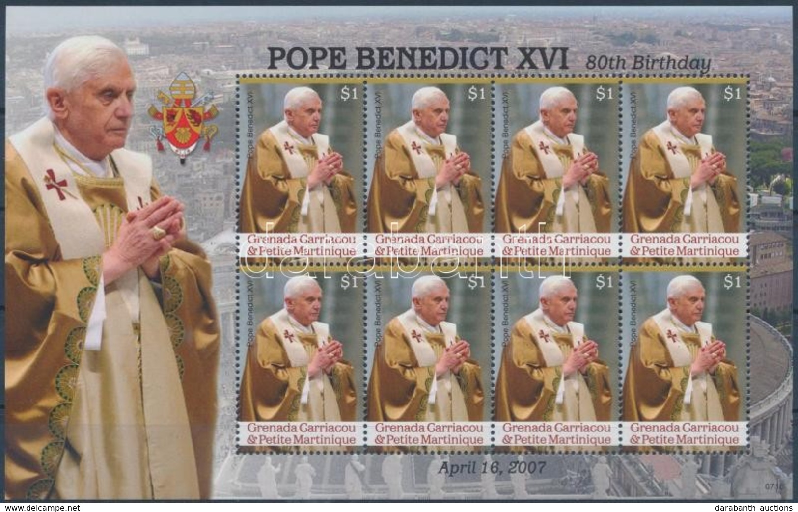 ** 2007 XVI. Benedek Pápa Kisív,
Pope Benedict XVI Minisheet
Mi 4390 - Altri & Non Classificati