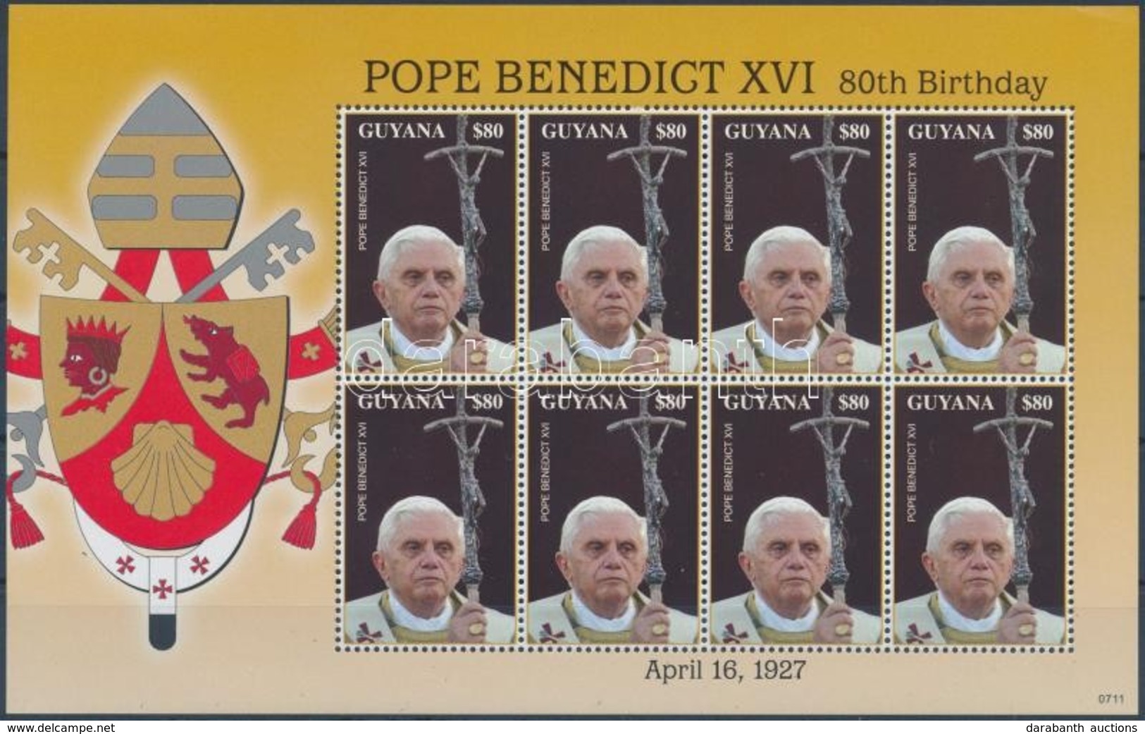 ** 2007 XVI. Benedek Pápa Kisív,
Pope Benedict XVI Minisheet
Mi 7963 - Autres & Non Classés